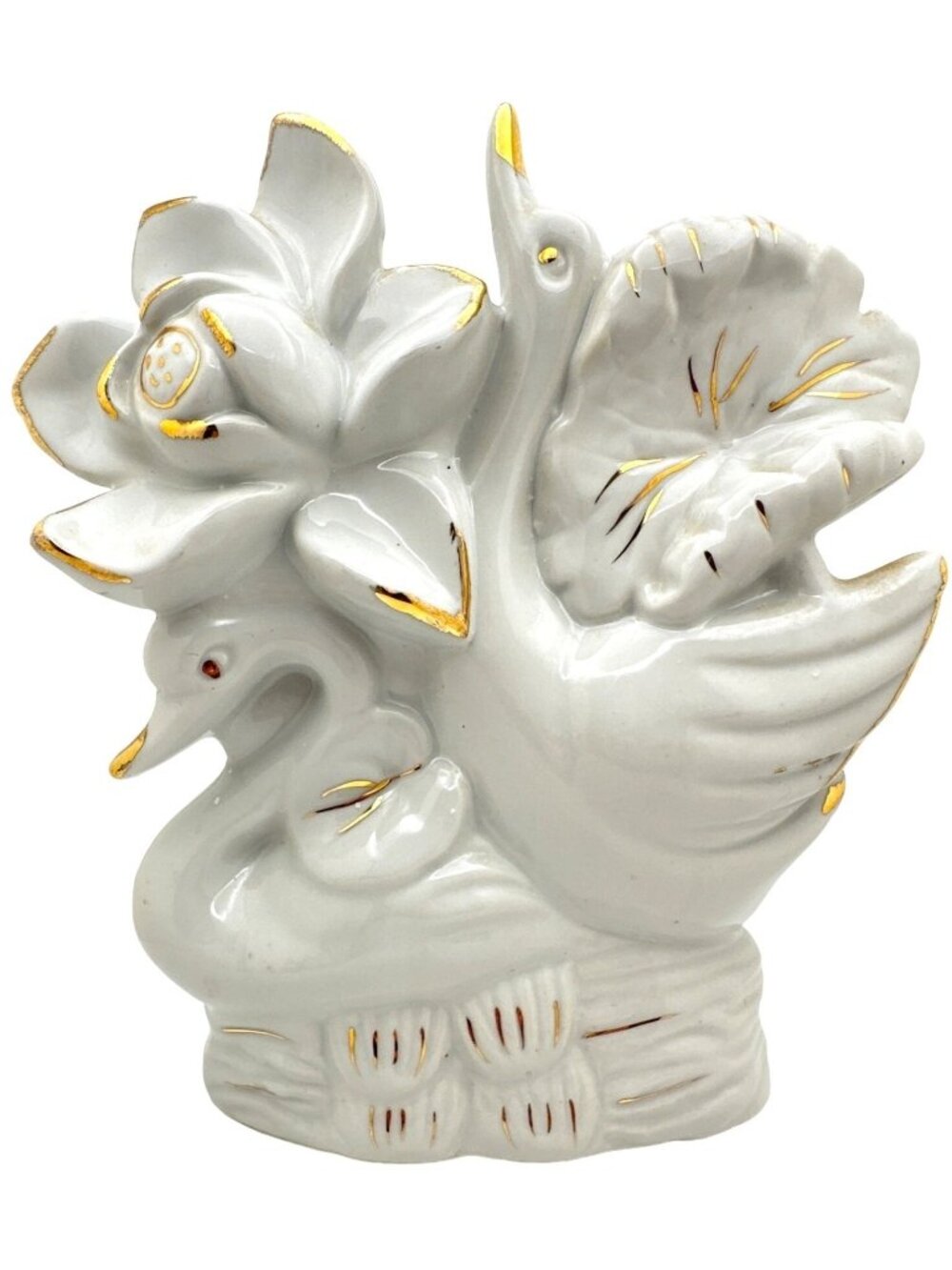 Vintage Swan Figure Lotus MCM Cottage Granny Chic Grandmillennial Porcelain
